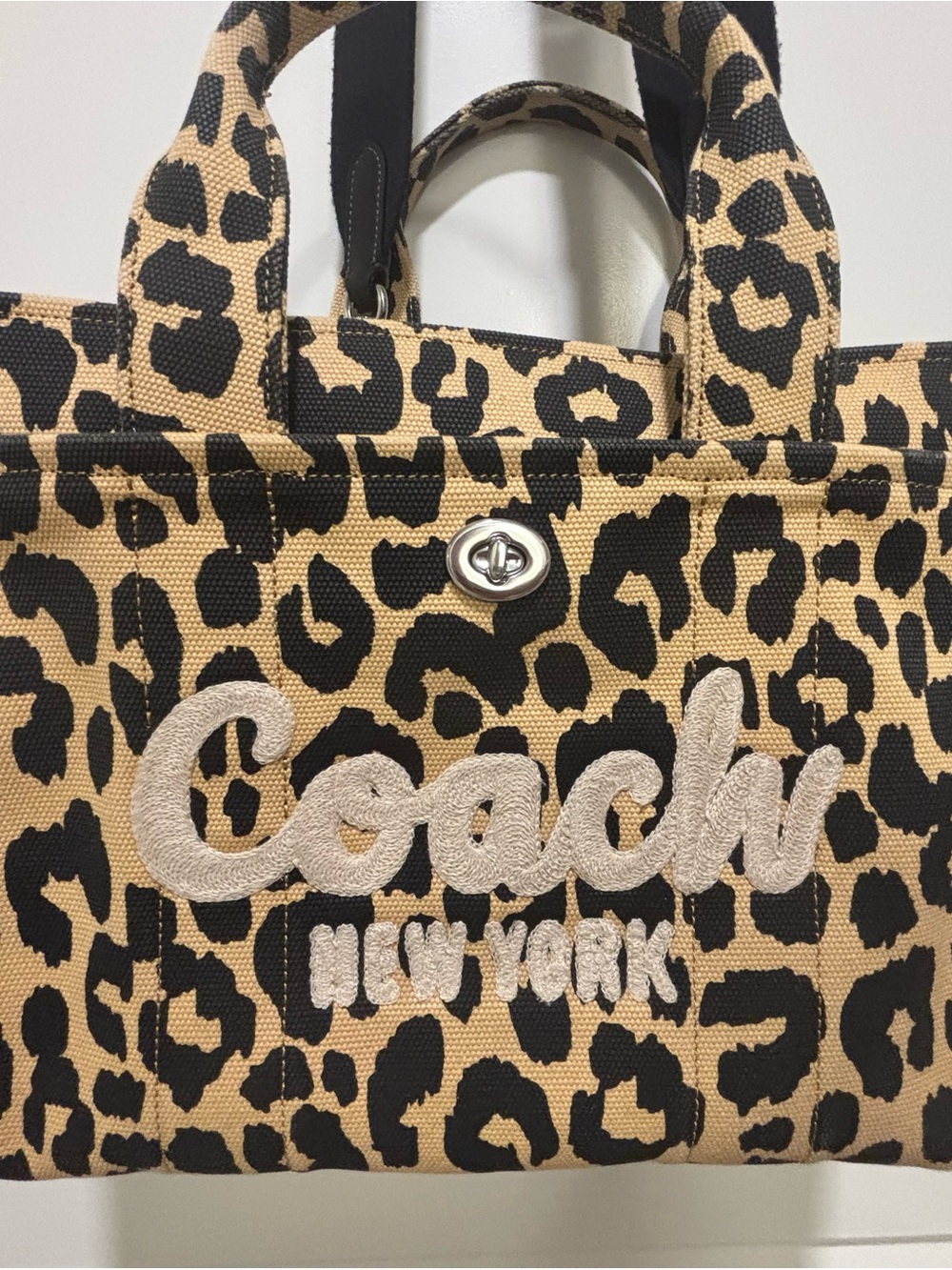 Coach Leopard Print Canvas Tote in Tan and Black with Embroidered Logo